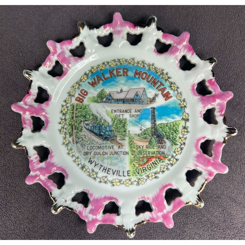 Vintage Big Walker Mountain Souvenir Plate Wytheville Virginia Made in Japan 8"